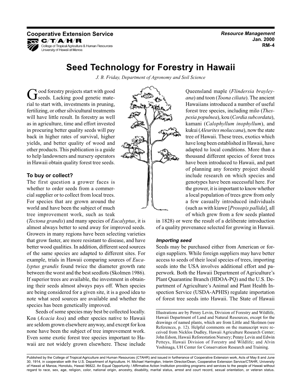 Seed Technology for Forestry in Hawaii J