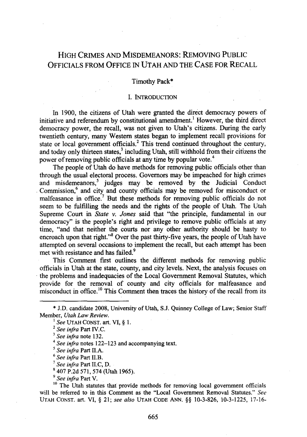 High Crimes and Misdemeanors: Removing Public Officials from Office in Utah and the Case for Recall