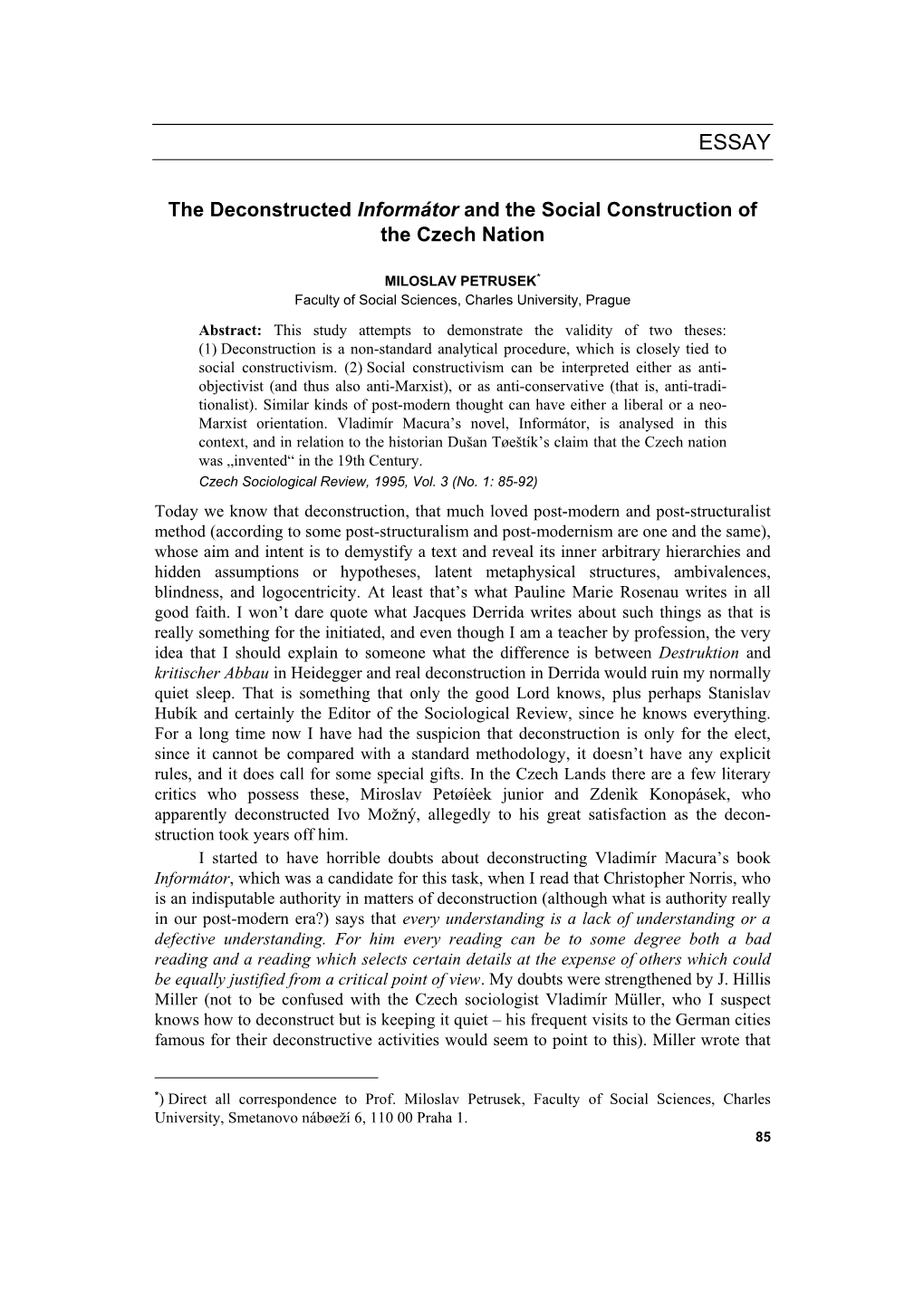 The Deconstructed "Informátor" and the Social Construction of The