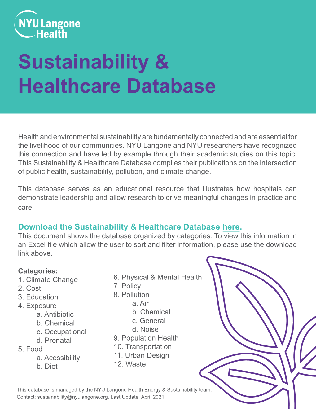 Sustainability & Healthcare Database