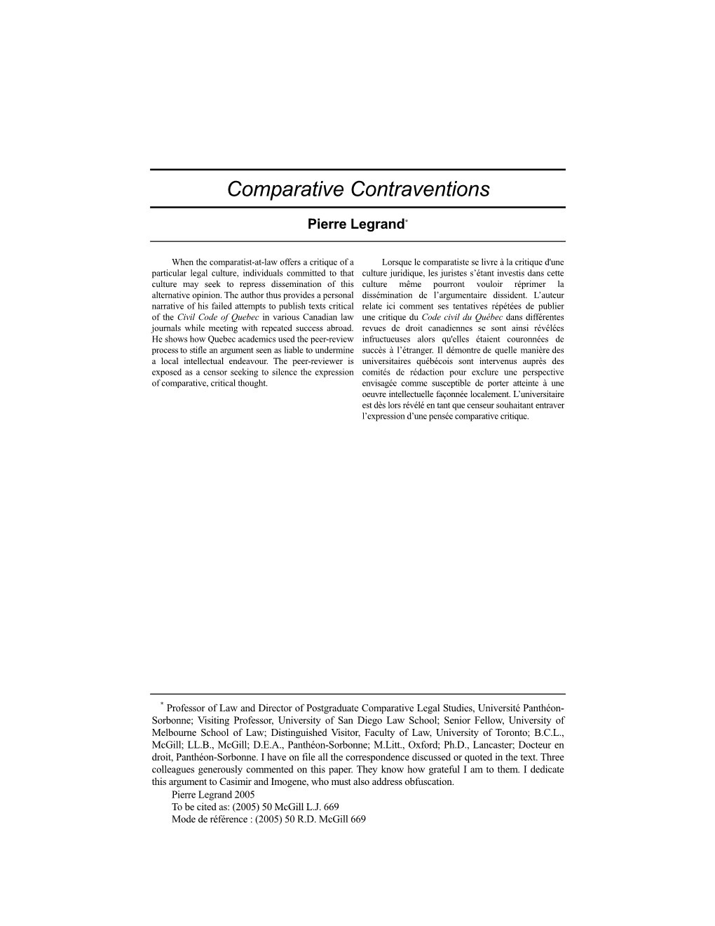 Comparative Contraventions
