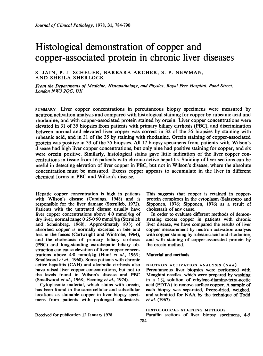 Histological Demonstration Ofcopper and Copper-Associated Protein In