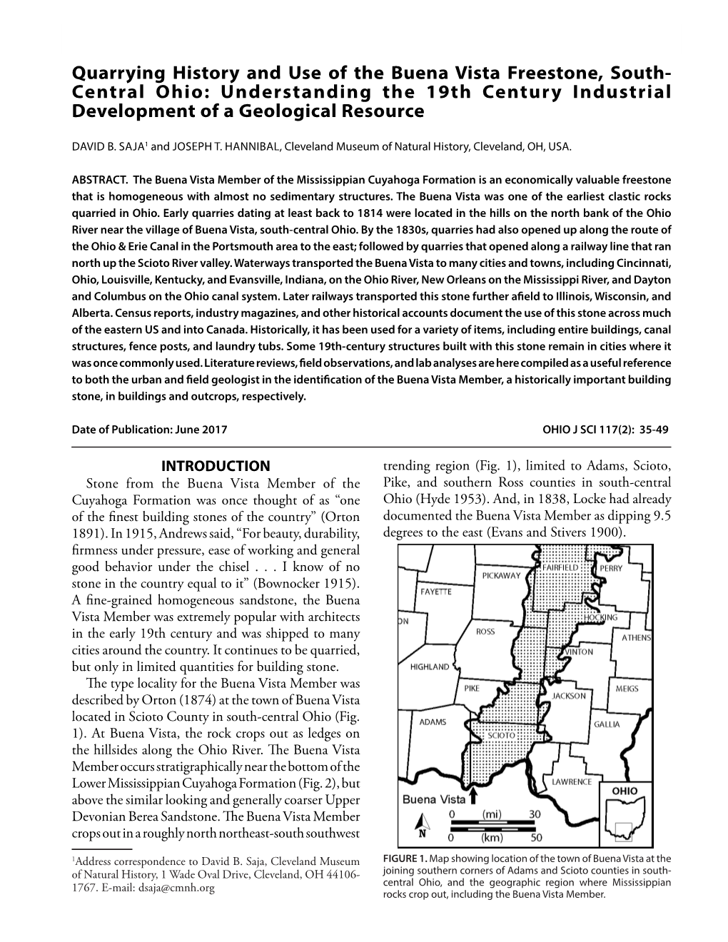 Quarrying History and Use of the Buena Vista Freestone, South- Central Ohio: Understanding the 19Th Century Industrial Development of a Geological Resource