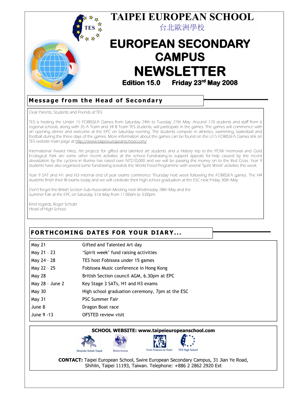 NEWSLETTER Rd Edition 15.0 Friday 23 May 2008