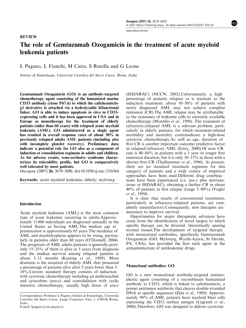 The Role of Gemtuzumab Ozogamicin in the Treatment of Acute Myeloid Leukemia Patients