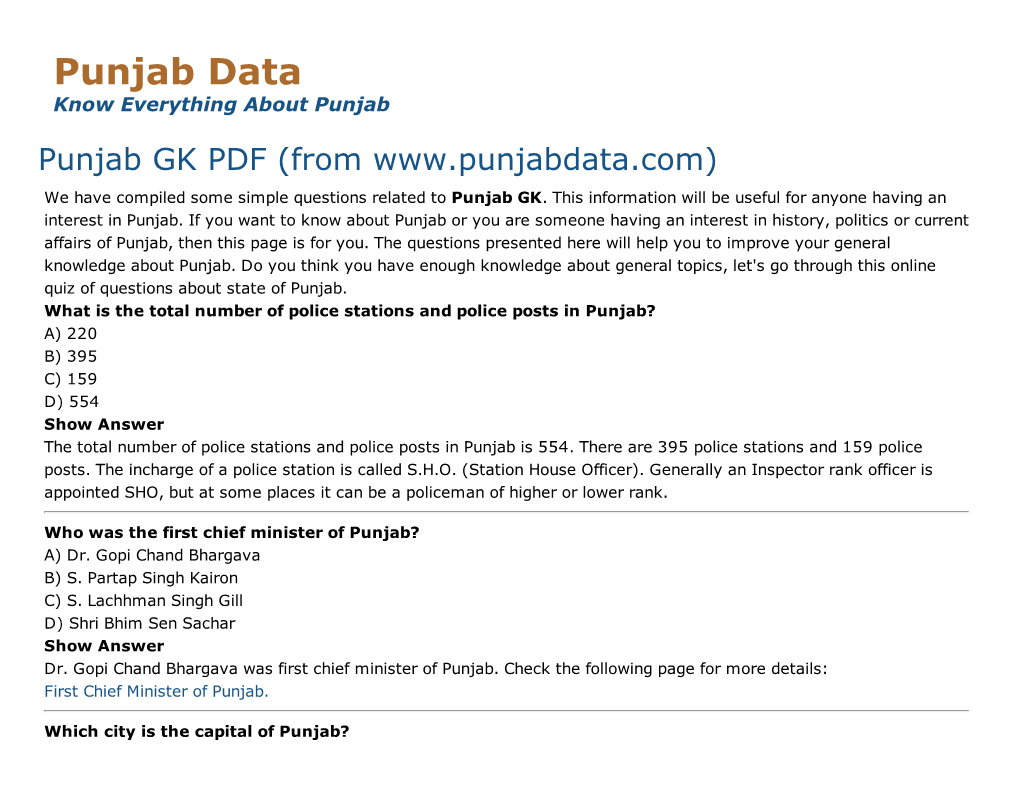 Punjab Data Know Everything About Punjab