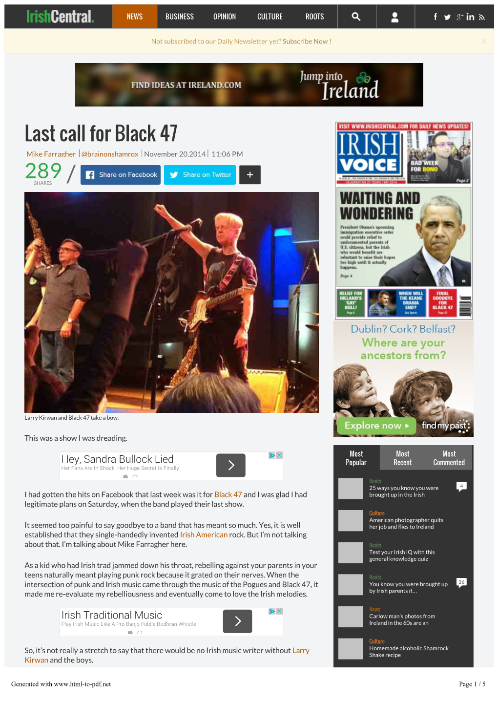 Last Call for Black 47 Mike Farragher @Brainonshamrox November 20,2014 11:06 PM 289 + SHARES