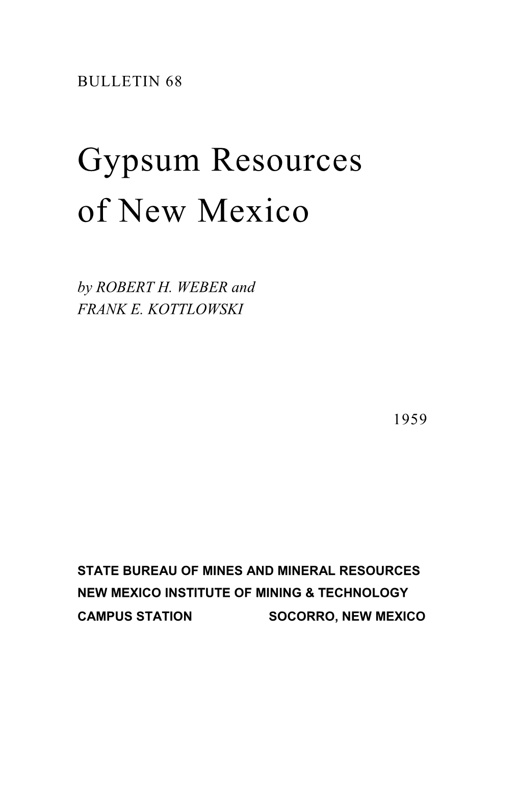 Gypsum Resources of New Mexico