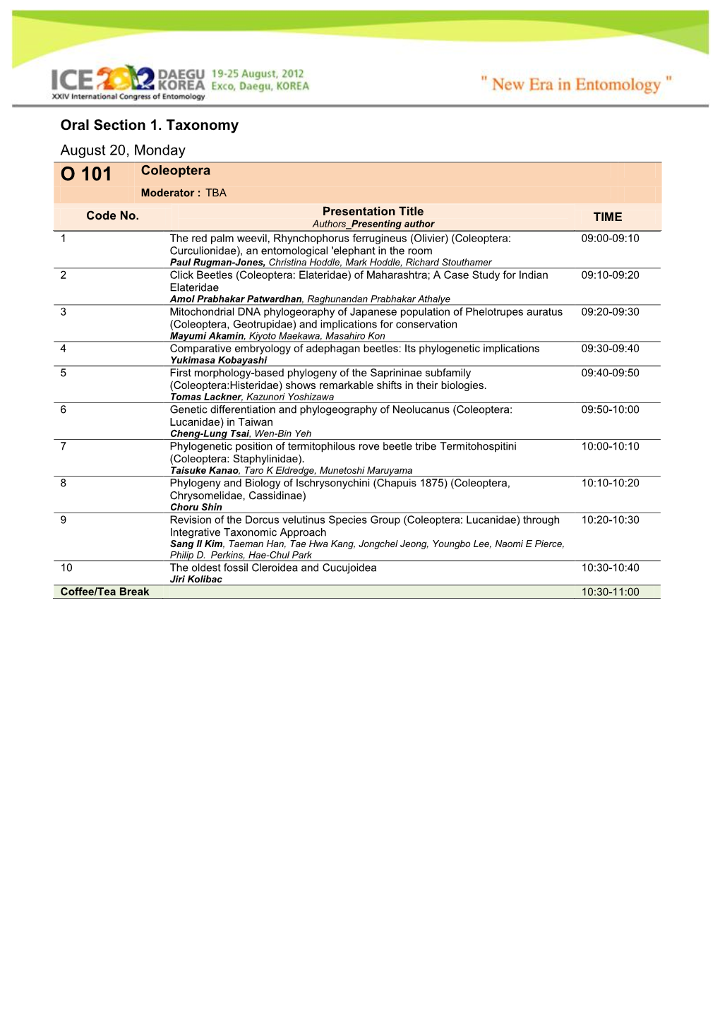 Oral Section 1. Taxonomy August 20, Monday