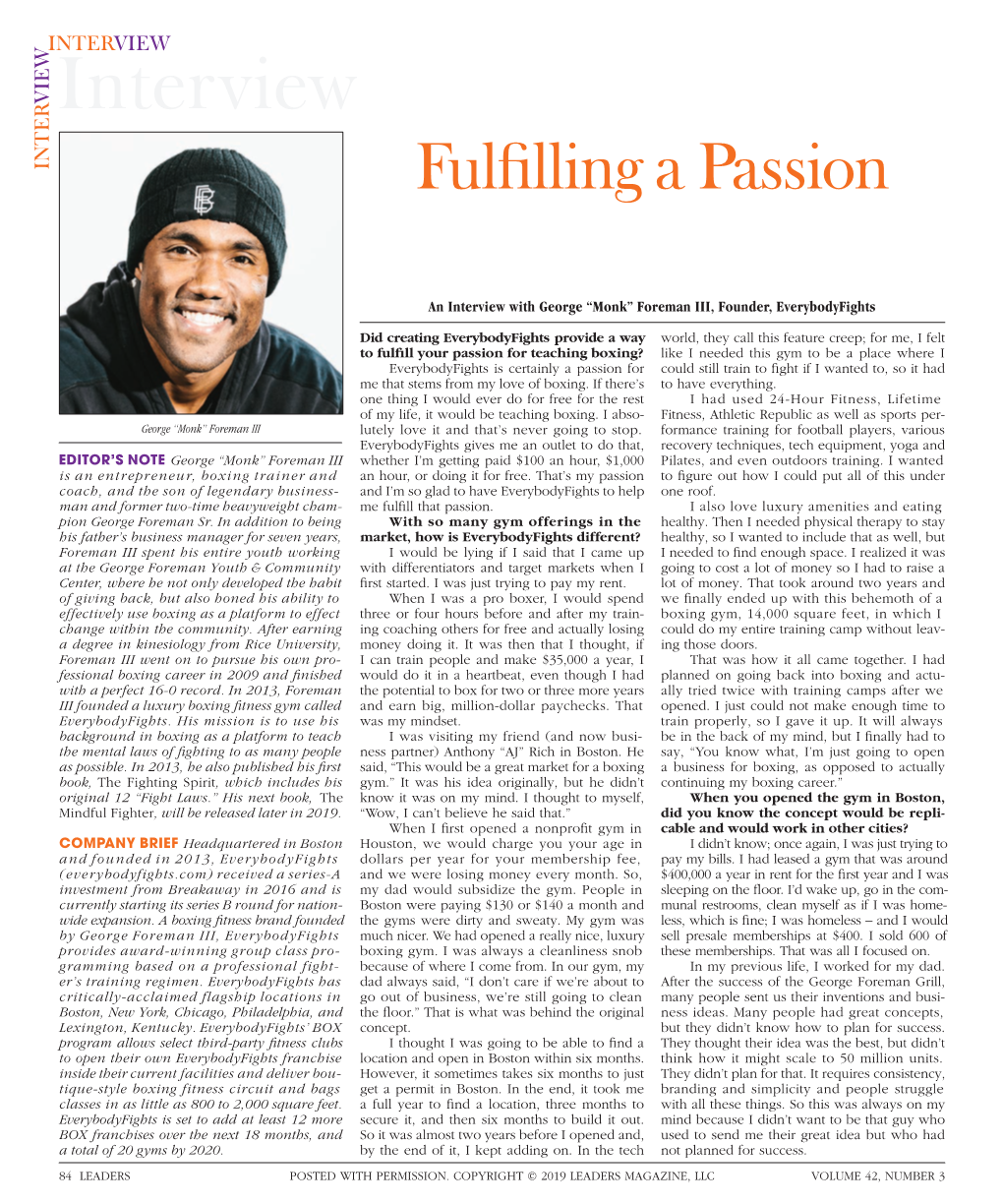 To Download a PDF of an Interview with George “Monk” Foreman III