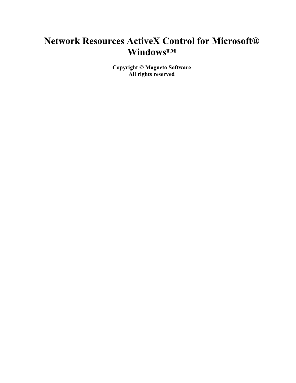 Network Resources Activex Control for Microsoft® Windows™