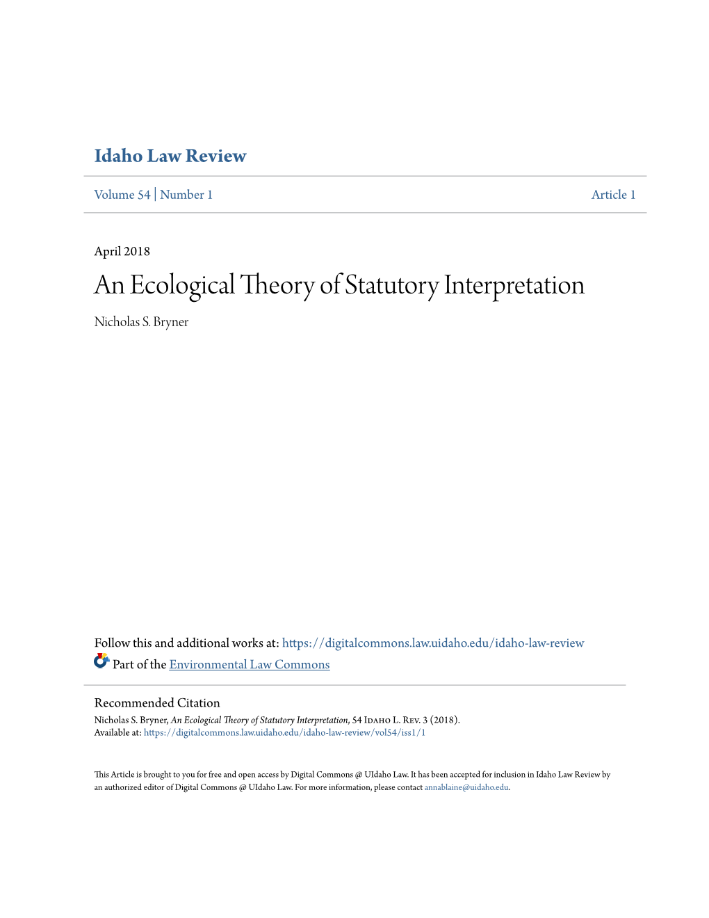 An Ecological Theory of Statutory Interpretation Nicholas S