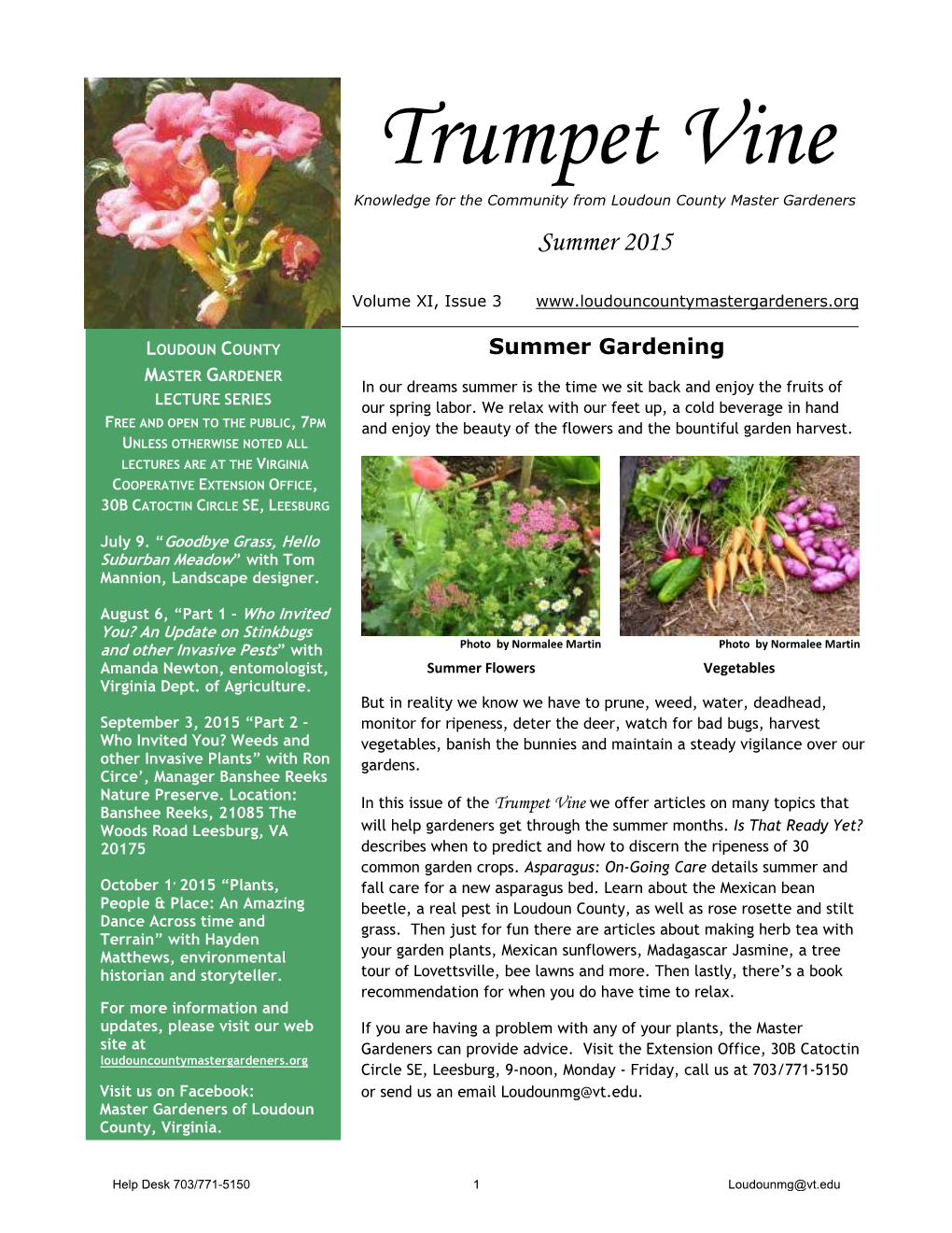 Trumpet Vine Knowledge for the Community from Loudoun County Master Gardeners Summer 2015