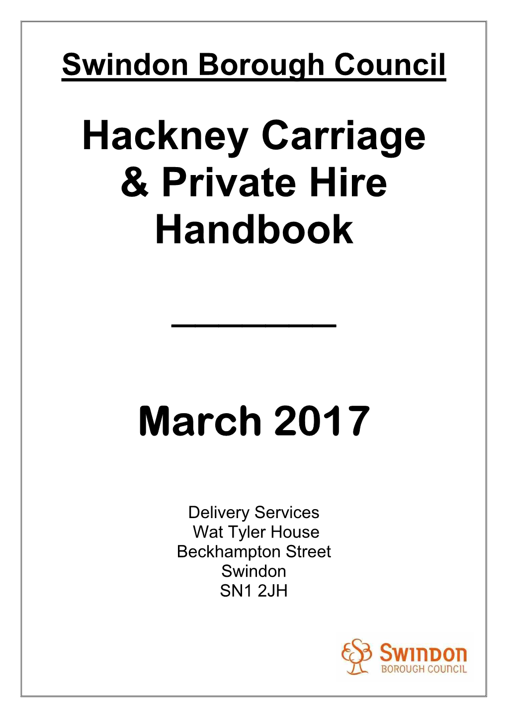 Hackney Carriage and Private Hire Handbook Index