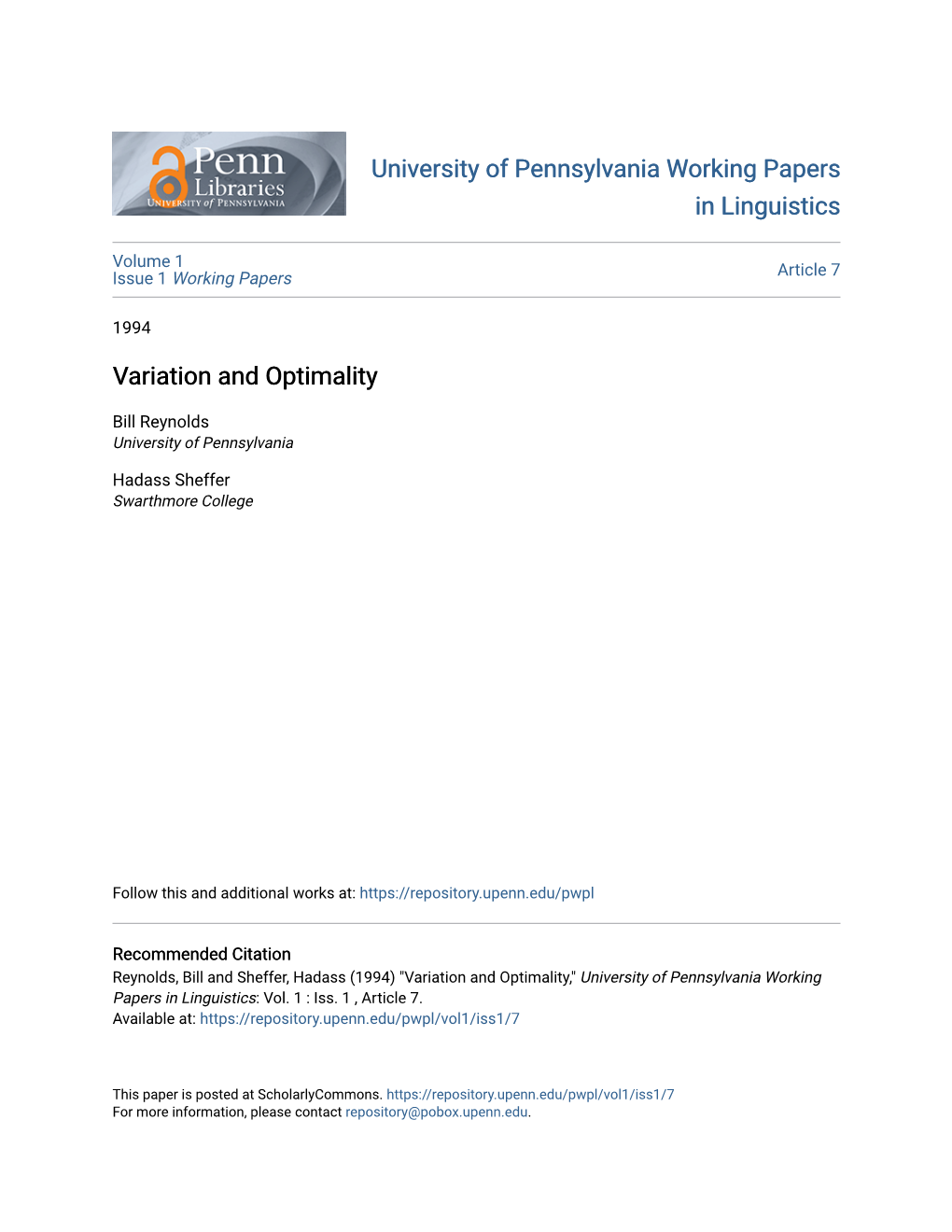 Variation and Optimality