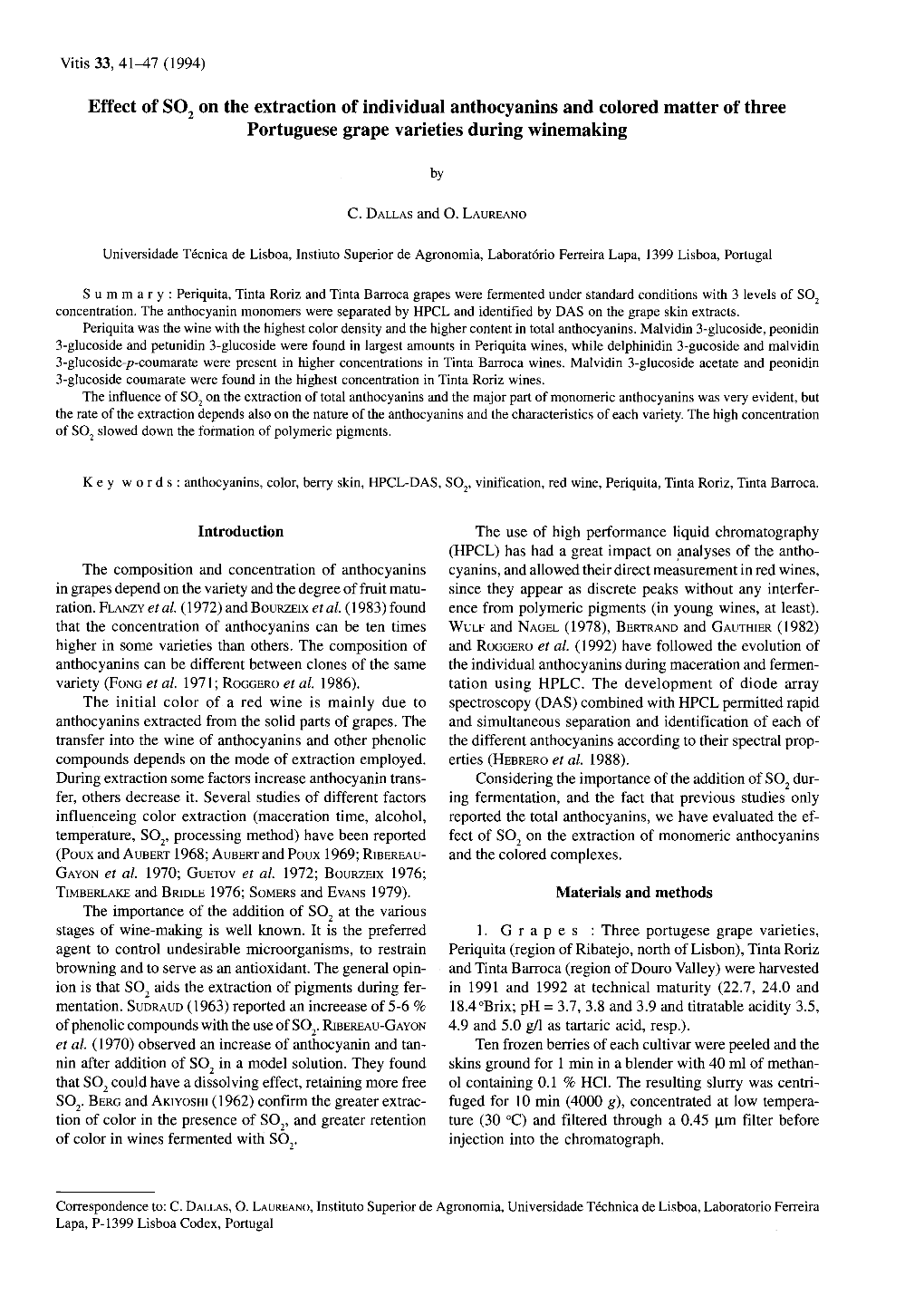 Effect of S02 on the Extraction of Individual Anthocyanins and Colored Matter of Three Portuguese Grape Varieties During Winemaking