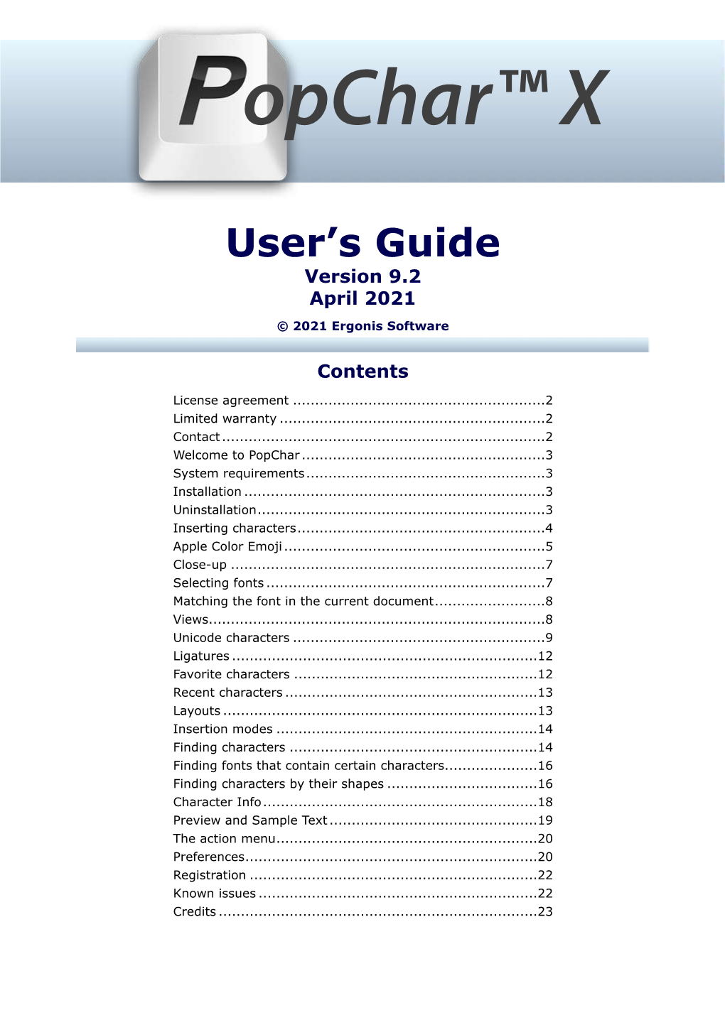 Popchar User's Guide Version 9.2