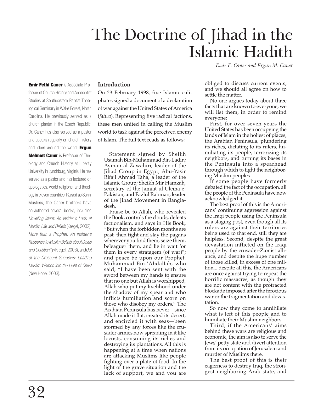 32 the Doctrine of Jihad in the Islamic Hadith