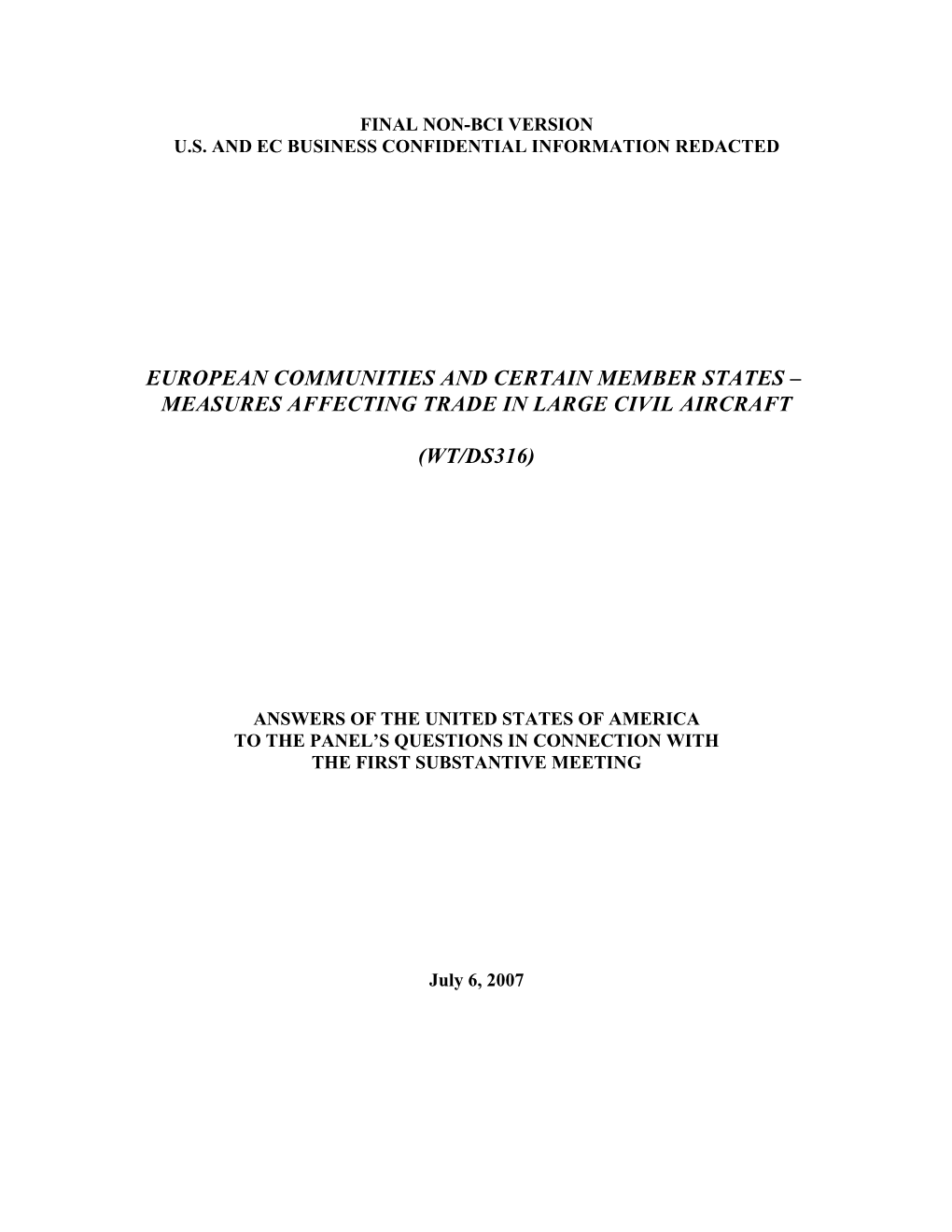 European Communities and Certain Member States – Measures Affecting Trade in Large Civil Aircraft