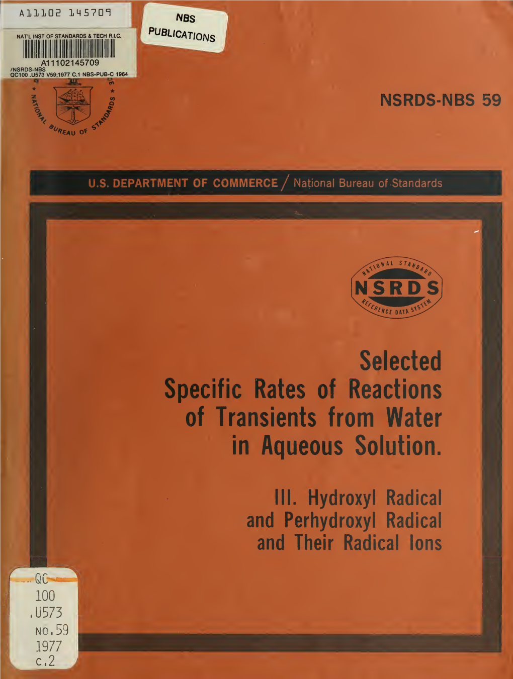 Selected Specific Rates of Reactions of Transients from Water in Aqueous Solution