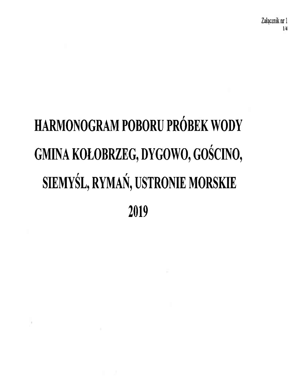 Harmonogram Poboru Próbek Wody W Gminie Kołobrzeg, Dygowo