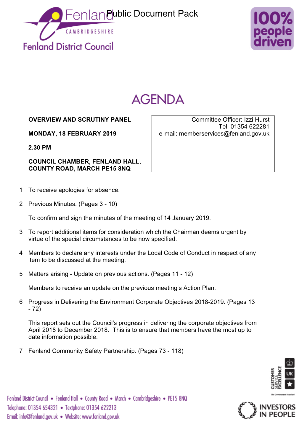 Agenda Document for Overview and Scrutiny Panel, 18/02/2019 14:30