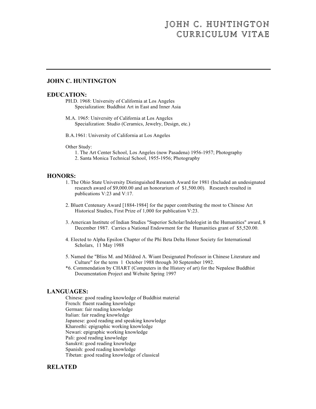 John C. Huntington Curriculum Vitae