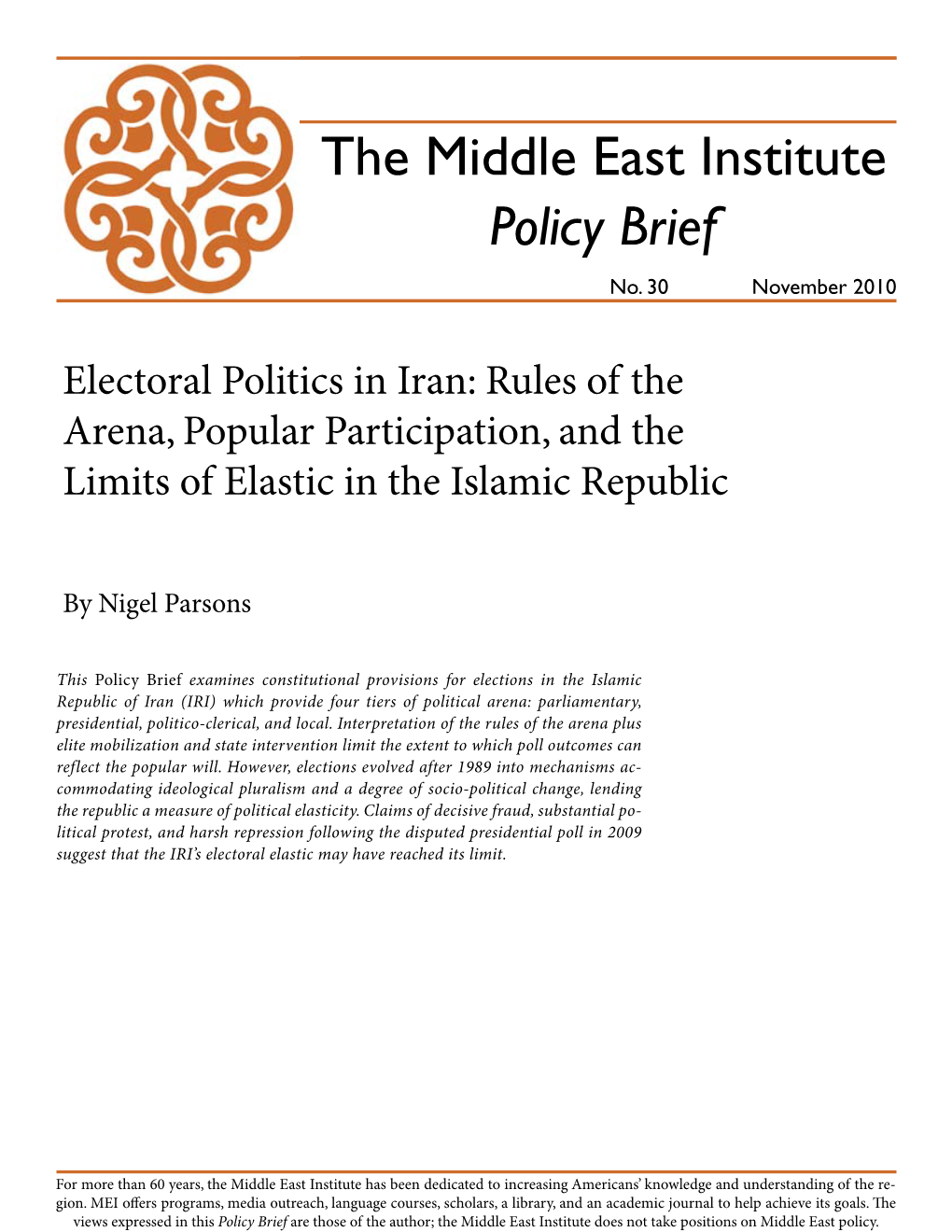 The Middle East Institute Policy Brief No