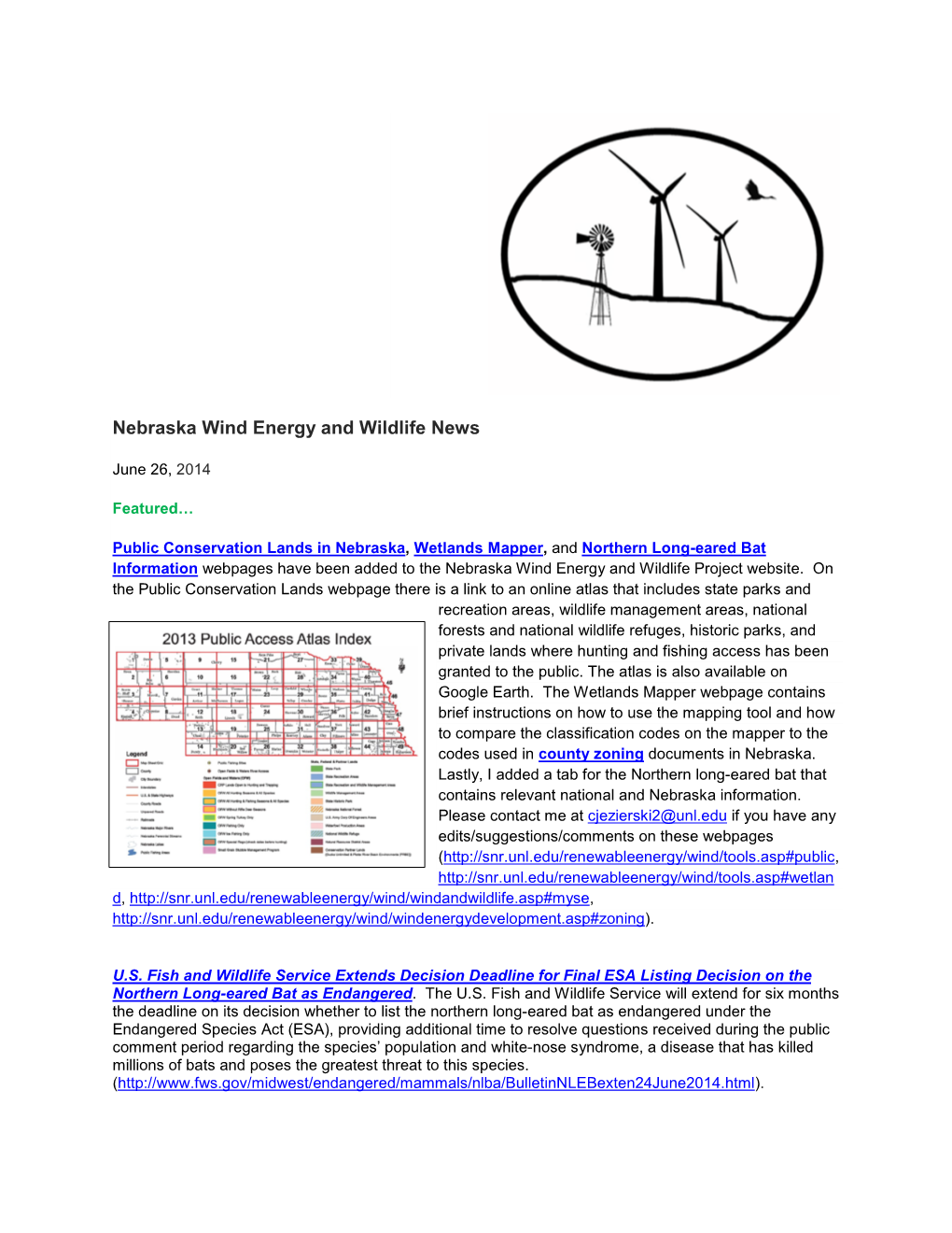 Nebraska Wind Energy and Wildlife News