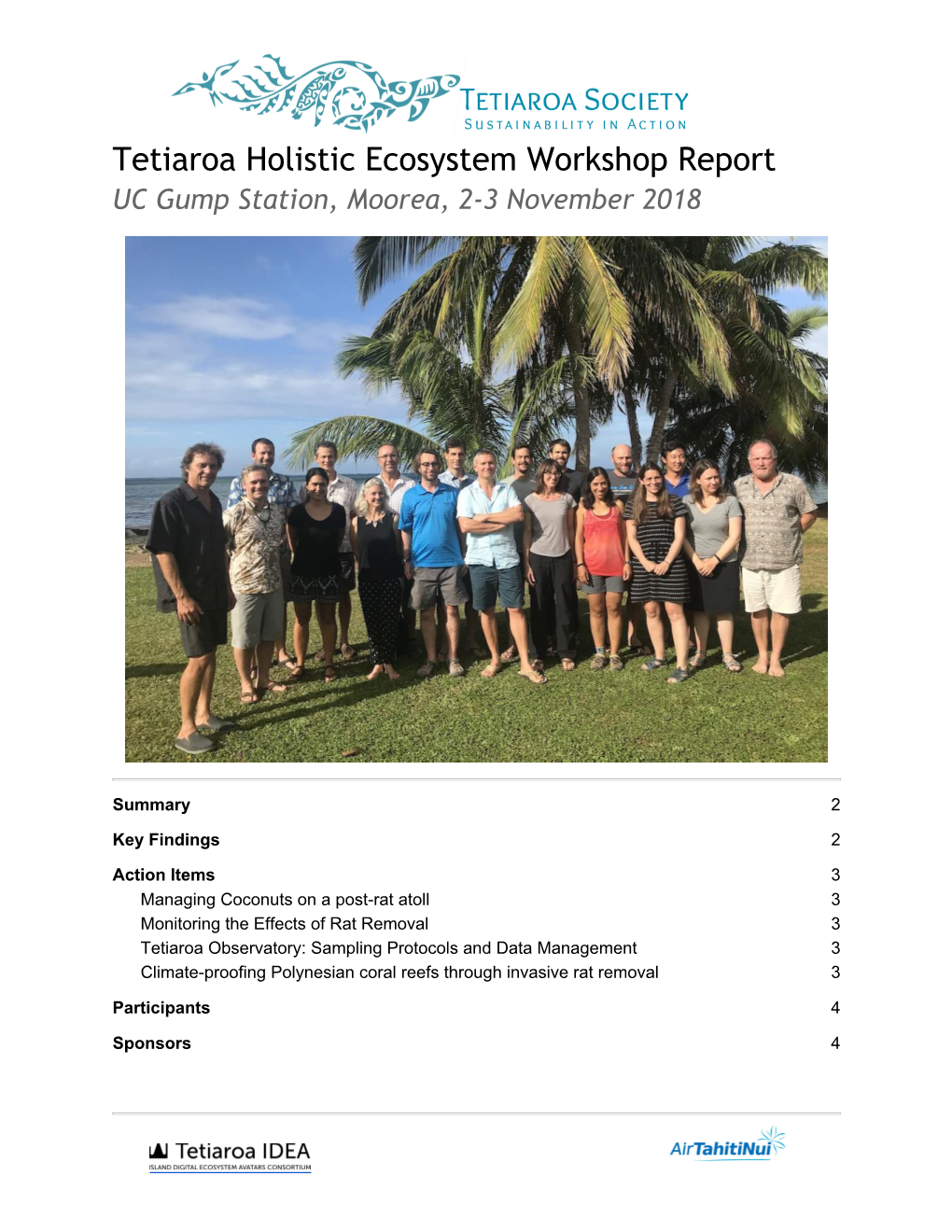 Tetiaroa Holistic Ecosystem Workshop Report UC Gump Station, Moorea, 2-3 November 2018