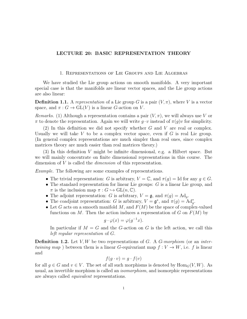 BASIC REPRESENTATION THEORY 1. Representations of Lie Groups