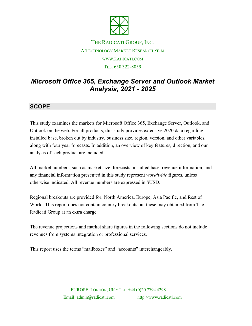 Microsoft Office 365, Exchange Server and Outlook Market Analysis, 2021 - 2025