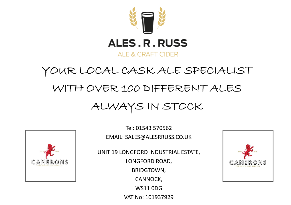 Your Local Cask Ale Specialist with Over 100 Different Ales Always in Stock
