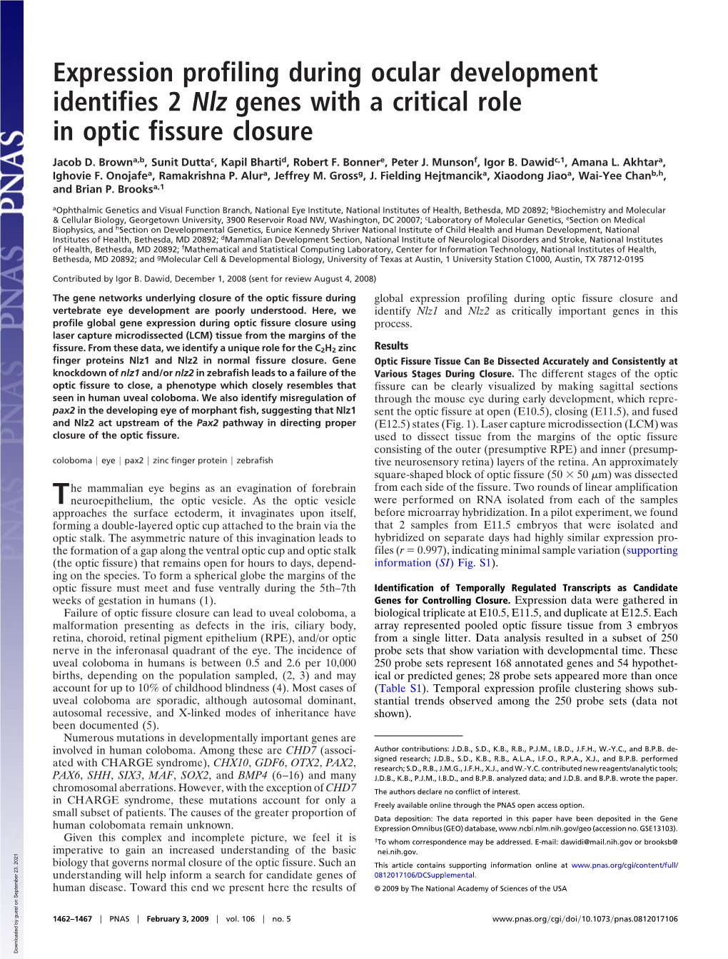 Expression Profiling During Ocular Development Identifies 2 Nlz Genes with a Critical Role in Optic Fissure Closure