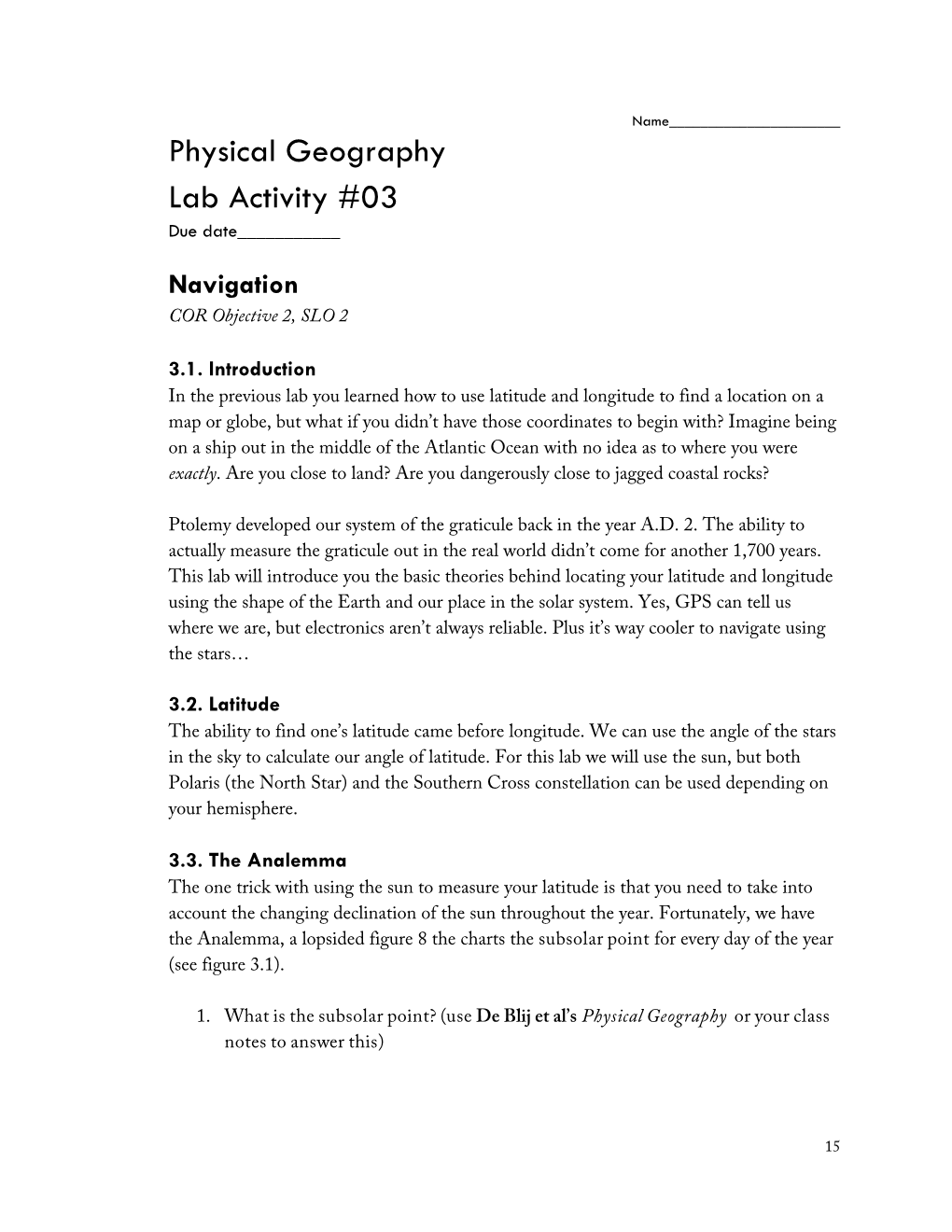 Physical Geography Lab Activity #03 Due Date______