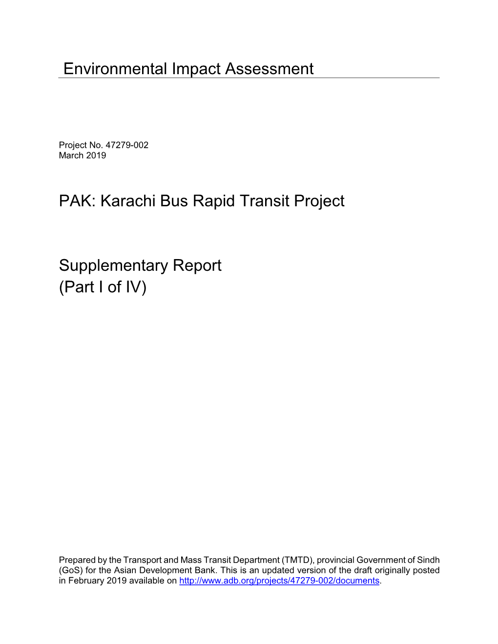 PAK: Karachi Bus Rapid Transit Project Supplementary Report