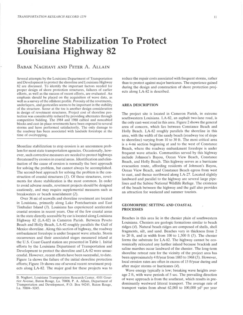 Shoreline Stabilization to Protect Louisiana Highway 82