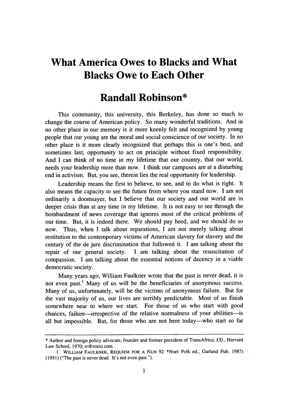 What America Owes to Blacks and What Blacks Owe to Each Other