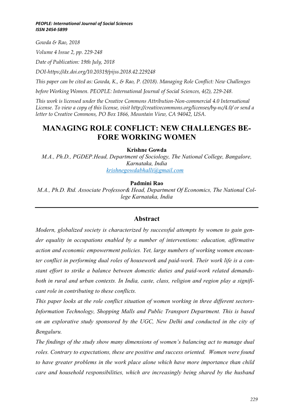 Managing Role Conflict: New Challenges Before Working Women