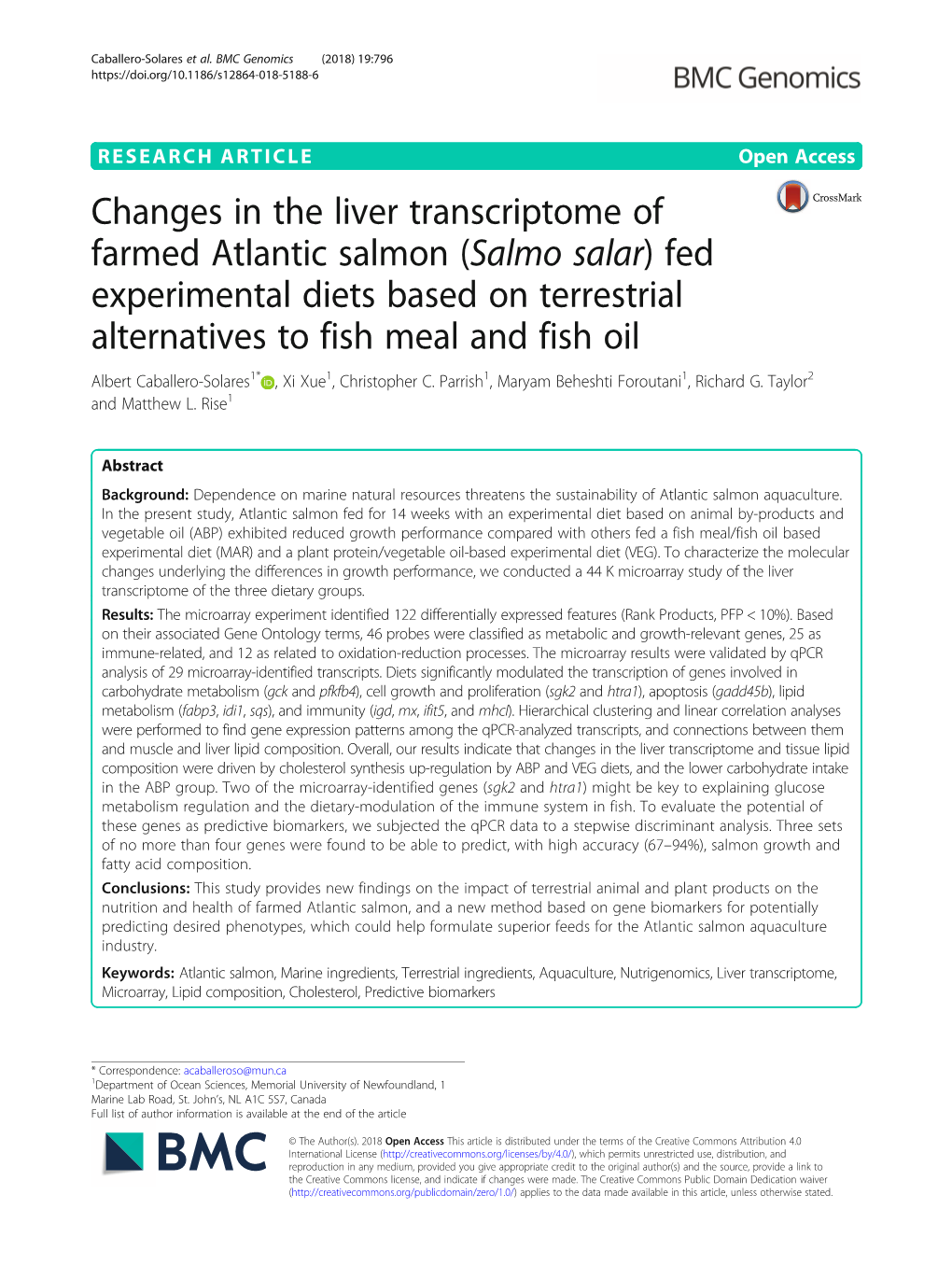 Changes in the Liver Transcriptome of Farmed Atlantic Salmon (Salmo Salar)