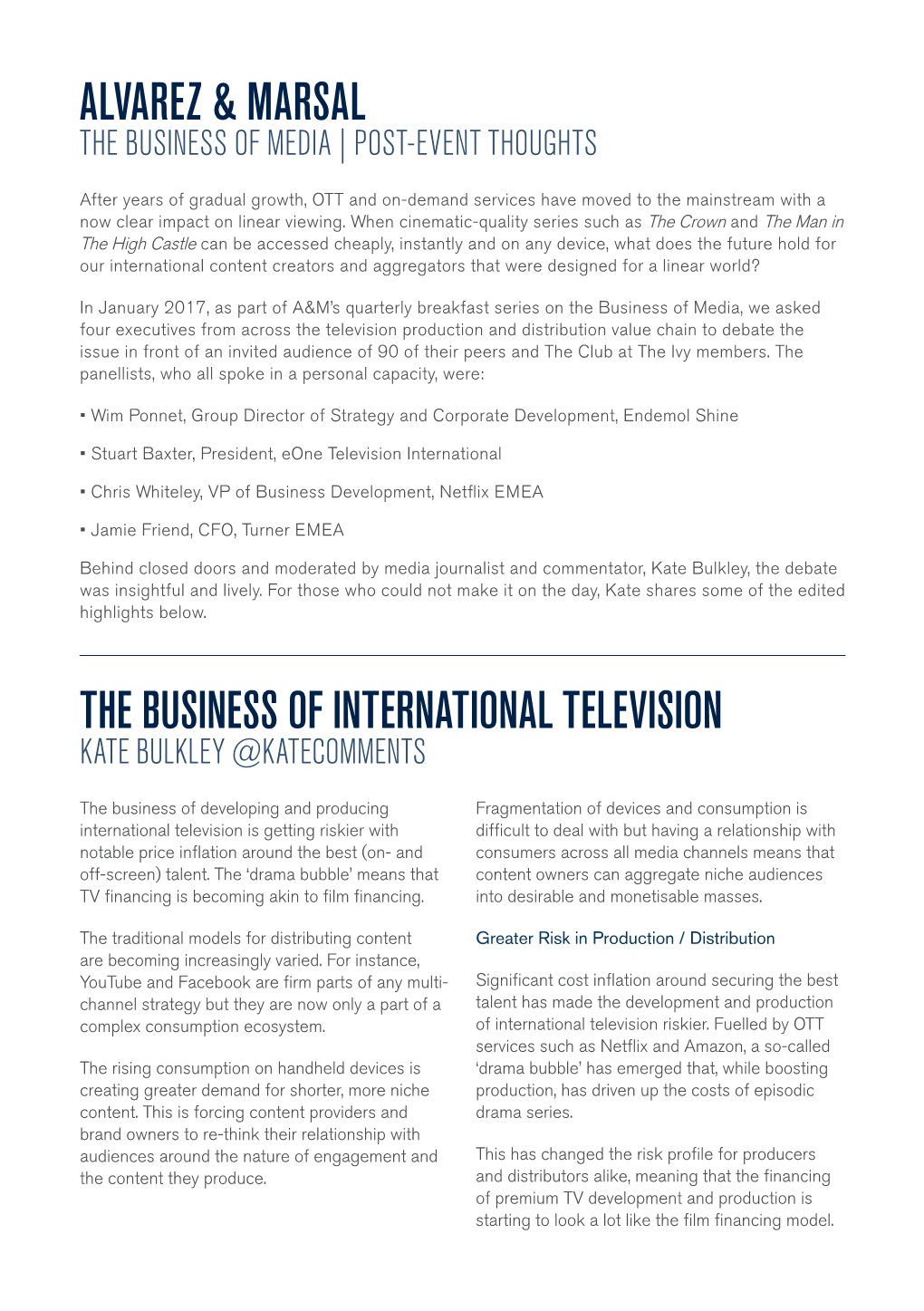 The Business of International Television Alvarez & Marsal