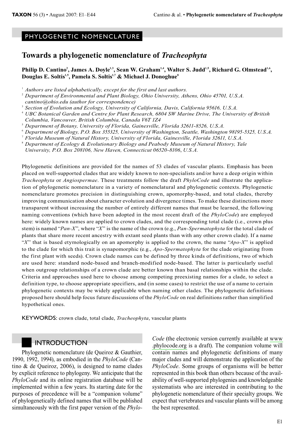 Towards a Phylogenetic Nomenclature of Tracheophyta