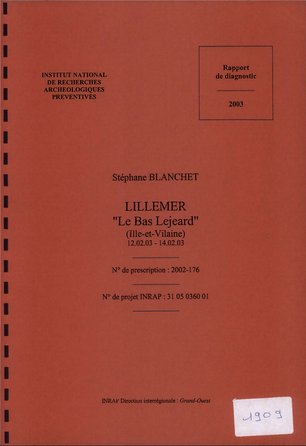 Lillemer (35) "Le Bas Lejeard" . DFS De Diagnostic