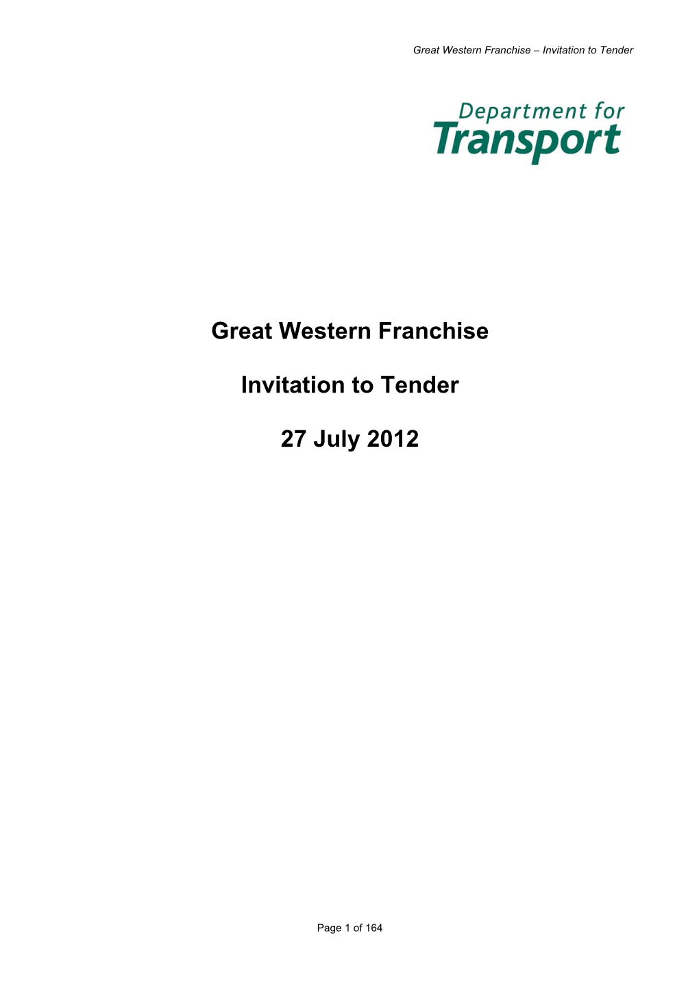 Great Western Franchise: Invitation to Tender