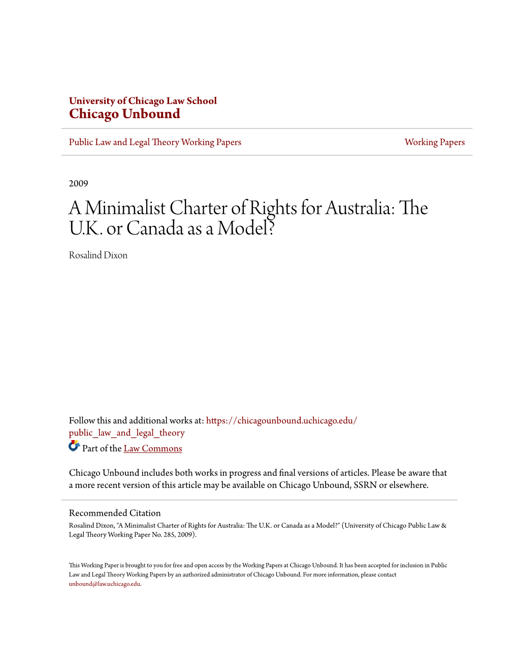 A Minimalist Charter of Rights for Australia: the U.K