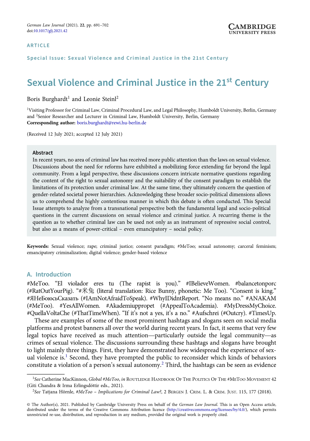 Sexual Violence and Criminal Justice in the 21St Century