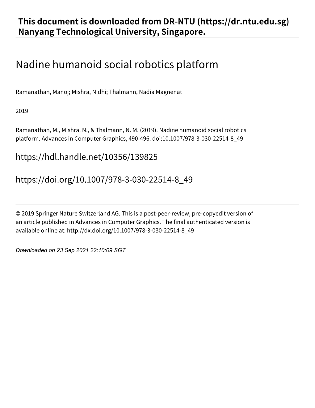 Nadine Humanoid Social Robotics Platform.Pdf