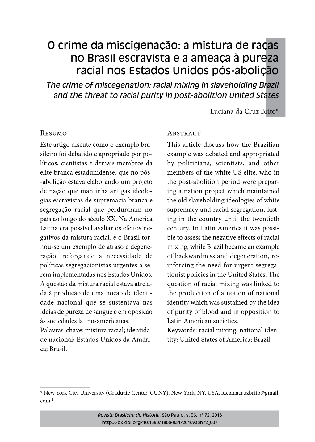 Racial Mixing in Slaveholding Brazil and the Threat to Racial Purity in Post-Abolition United States