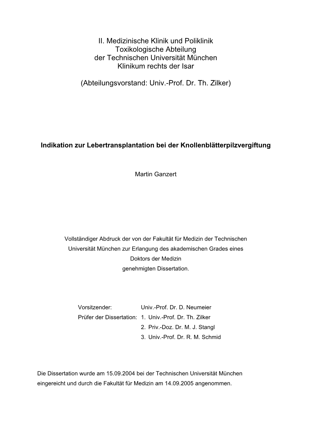 II. Medizinische Klinik Und Poliklinik Toxikologische Abteilung Der Technischen Universität München Klinikum Rechts Der Isar