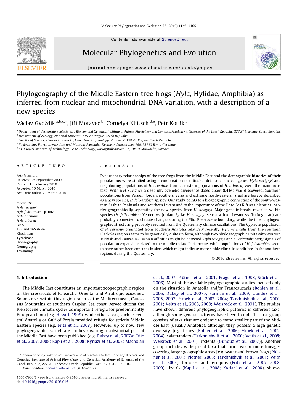 Phylogeography of the Middle Eastern Tree Frogs (Hyla, Hylidae, Amphibia